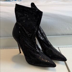 Aldo Black Sequin Heeled Boots sz 8